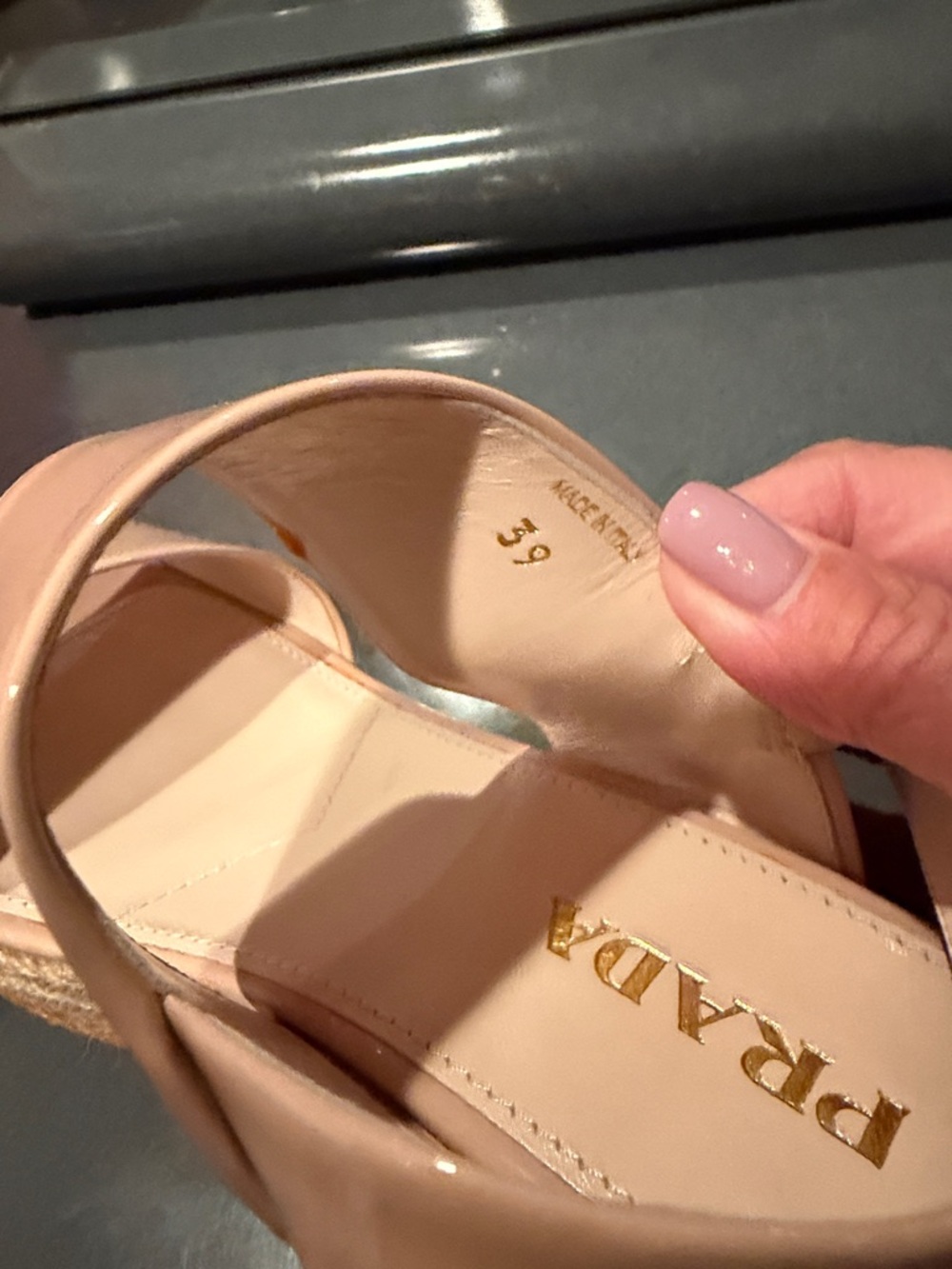 Prada Blush Patent Leather Espadrille Wedge Sandals - Picture 6 of 6